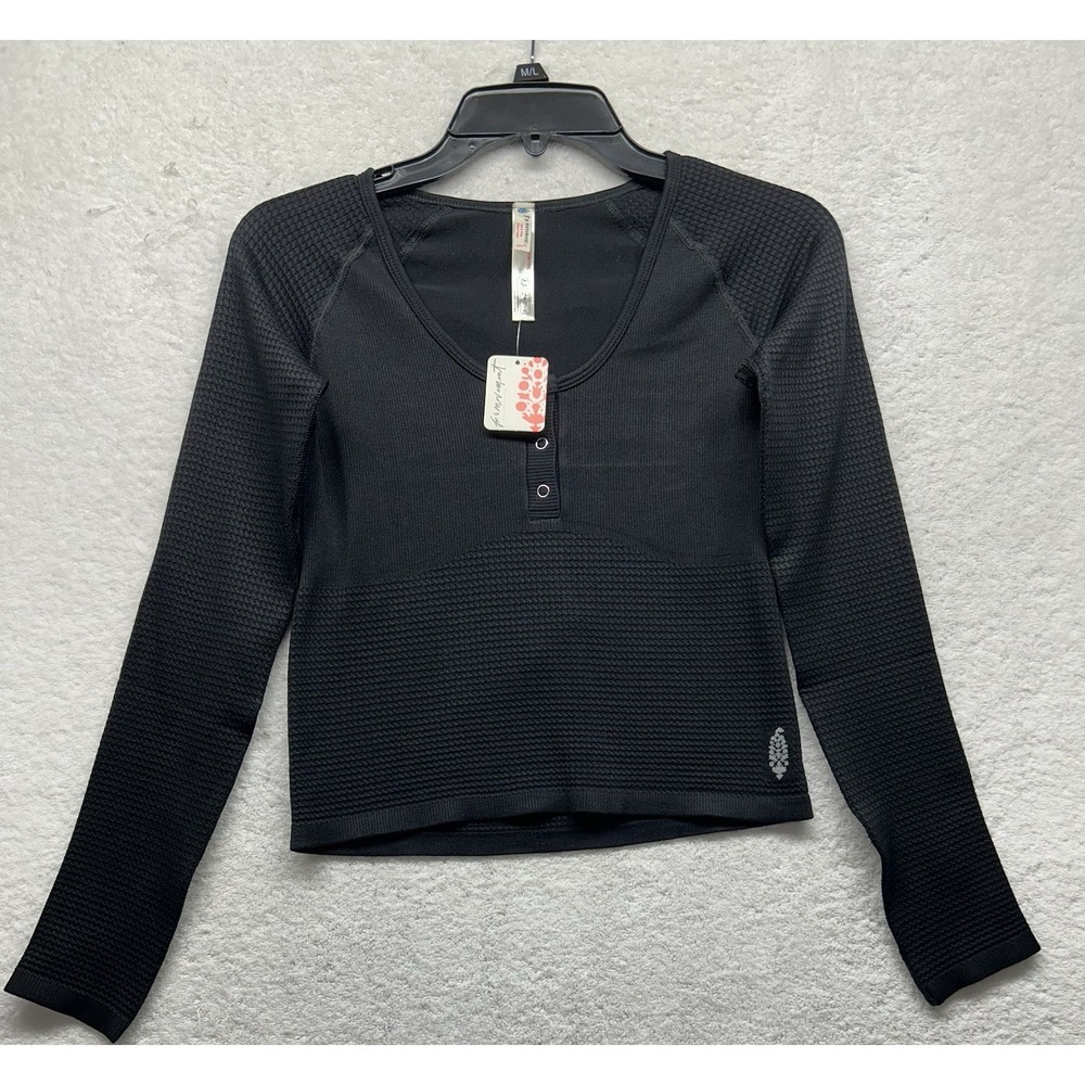 Free People Womens Size M/L Black Long Sleeve Bail Out Layer Top (U4)